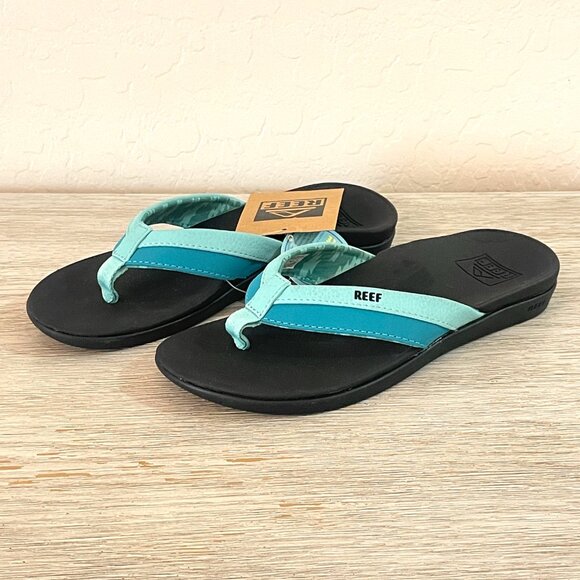 New Reef Sandals 6 Ortho Bounce Aqua Turquoise Blue Thong Flip Flops NWT - Picture 1 of 12